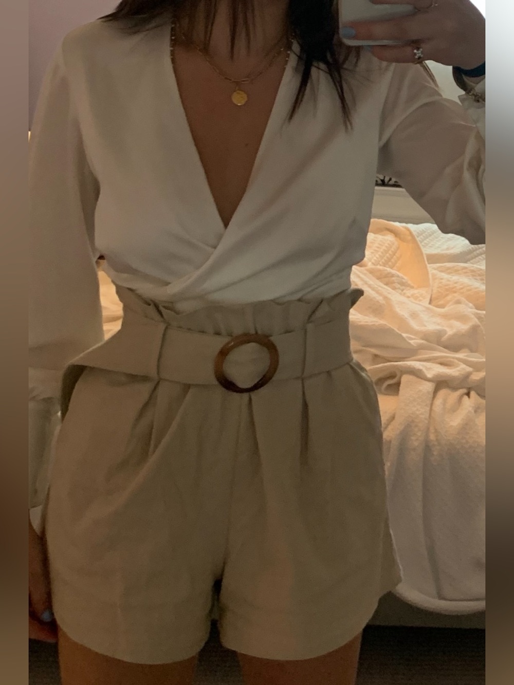 High-Waist Beige Shorts with Belt